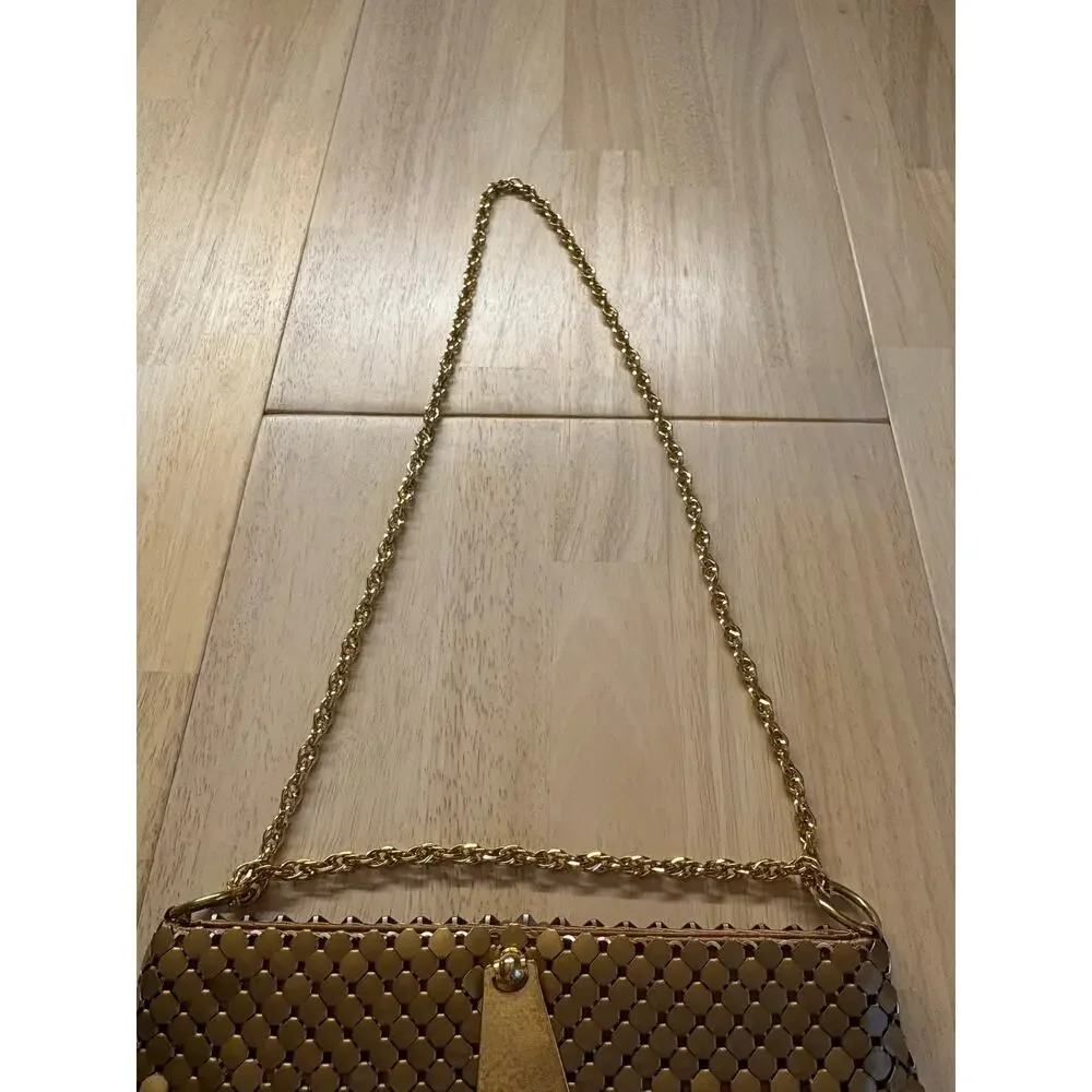 Vintage Whiting Davis Gold Metal Mesh Handbag Chain link Shoulder Bag Glam